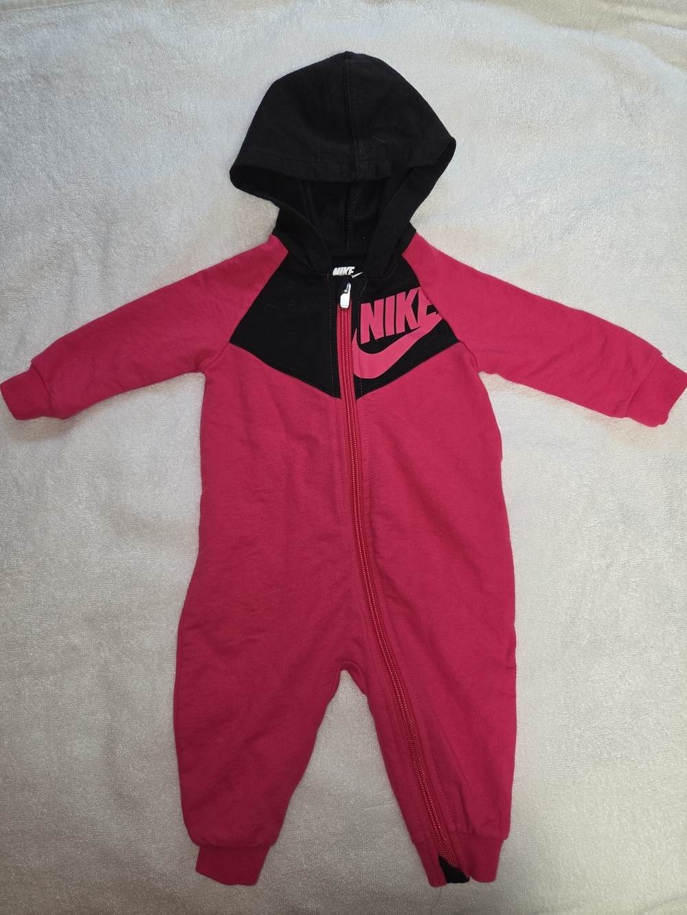 Nike Kids Hot Pink and Black Hooded One-Piece Zipper Romper